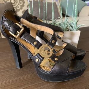 Michael Kors black heels with gold MK